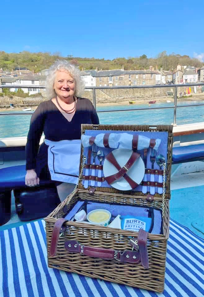 A Luxury hamper onboard the Cormorant from Gail at Four Teas Cafe in Mousehole.